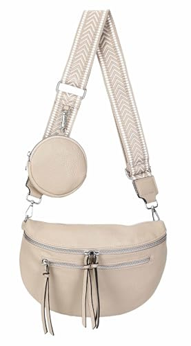 ITALYSHOP24 Damen Tasche Umhängetasche Brusttasche Muster Gürtel Bauchtasche Crossbody Gürteltasche Hüfttasche Crossover Bodybag Schultertasche Handytasche Leder Optik Taupe