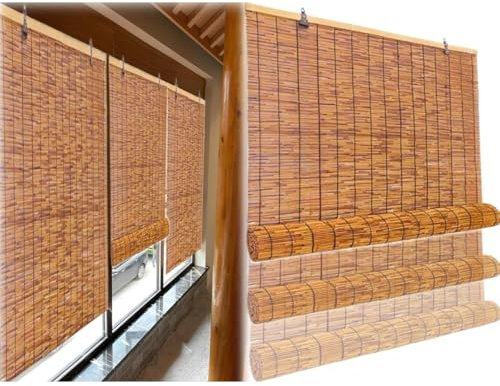 Bambus Rollo Jalousine Küche Sichtschutz Rollo Verkohlung Seitenzugrollo Vorhang Handgewebter Römischer Vorhang Mit Lifter Für Drinnen Und Draußen Tür Fenster(140x200cm)