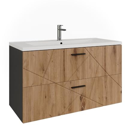 Vicco Ensemble de Meubles de Salle de Bains Irma, Anthracite/Chêne doré 100 cm