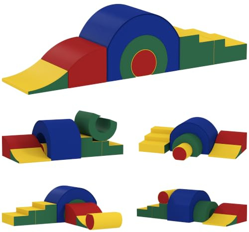 AIYAPLAY Schaumstoff Bausteine Kinder 5 TLG. Rot+Grün+Blau+Gelb | Klettern Bauklötze, Softbausteine, Riesenbausteine, Großbausteine, Bausteinset, Kunstleder