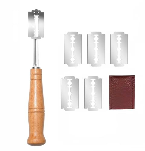 Bäckermesser Brotmesser Teigmesser, Brot Einschneidemesser, Teig Rasiermesser, Brot Backen Zubehör (5 Klingen + 1 LederhüLle)