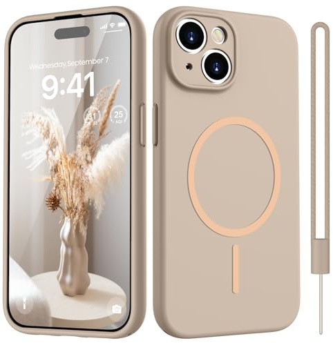 HGH Magnetisch Hülle für iPhone 15, Khaki | Kompatibel mit Magsafe [Matt Einfarbig] , Upgraded Kameraschutz Seidenweich Berührung Anti-Fingerabdruck