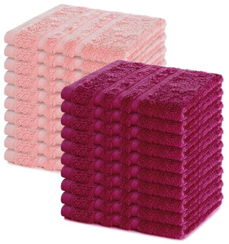 Lavea® Seiftuch 20er Set 30x30 cm, Bordeaux & Pastellrosa | 100% Baumwolle, hochwertige Seiftücher und Gästehandtücher, saugstark, waschbar und strapazierfähig – Frottierserie Elena