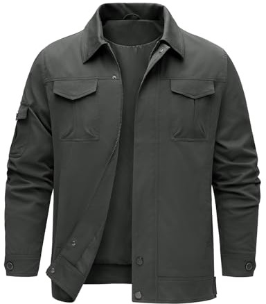 heekpek Men's Jackets Outdoor Lightweight Water Repellent Windbreaker Lumberjack Cargo Jacket for Hiking, Dark gray, L