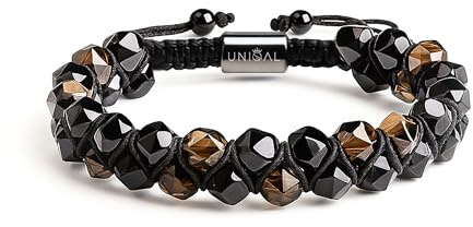 UNIQAL | Herren Armband Naturstein 6mm facettierte Perlen | Turmalin Rauchquarz Lapislazuli Tigerauge | Verstellbar | Verschiedene Modelle & Farben | Geschenk Schmuck