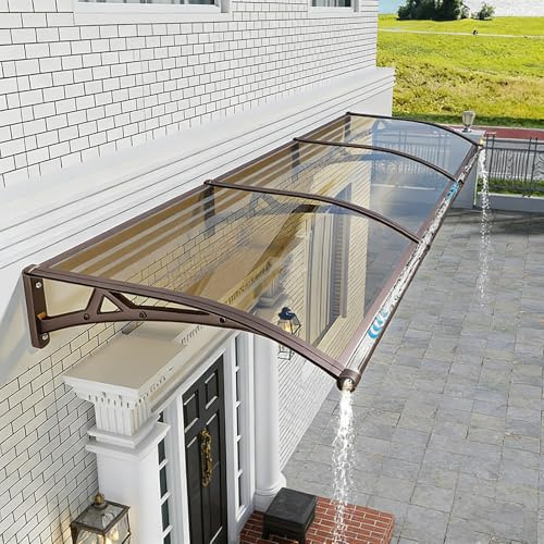 Auvent d'entrée avec gouttière de Drainage, Marquise extérieure avec Support en Acier et Plastique, Protection UV, Pluie et Neige, pour entrée extérieure/Patio/véranda/ter Brown L100*W100cm/L40*W40in