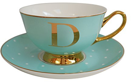 Bombay Duck Letter D Alphabet Spotty Teacup and Saucer, Mint
