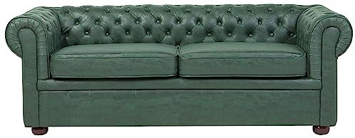 Klassisches Chesterfield Sofa 3er-Sitzer in Leder-Optik grün Chesterfield