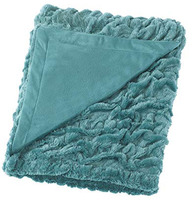 Comfort Spaces Ruched Faux Fur Plush Throw Blanket and Pillow Set with 2 Matching Square Pillow Covers Sofa Throw Blanket for Living Room, Chair, Couch, Home Office Luxurious Fuzzy Soft Teal 50x 60