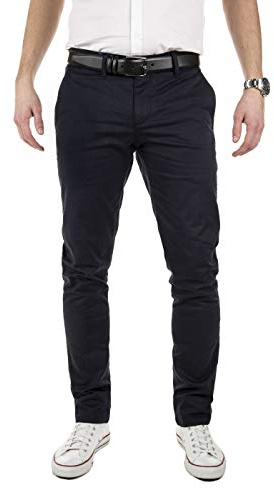 Yazubi Herren Chino Hose Dustin - Chinohose mit Gürtel, Blau (Night Sky 4R193924), W33/L30
