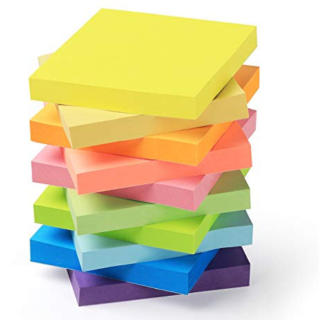 Agoer 10 Stück Haftnotizen 76x76mm, Super Sticky Notes selbstklebende Haftnotizzettel Sticky Notes Klebezettel bunt zettel farbig Notizblöcke für Büro Haus, 1000 Blatt insgesamt, 10 Farben