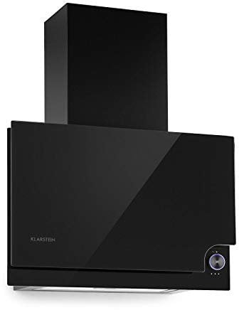 Klarstein Amelia - Cooker Extractor Hood, Head-Free Hood, Flat Design, 123 Watts, 586 m³ / h, LED Lighting: 3 Watts, 3 Power Levels, Illuminated Touch Rotary Control - 60 x 47 x 23.5 cm, Black