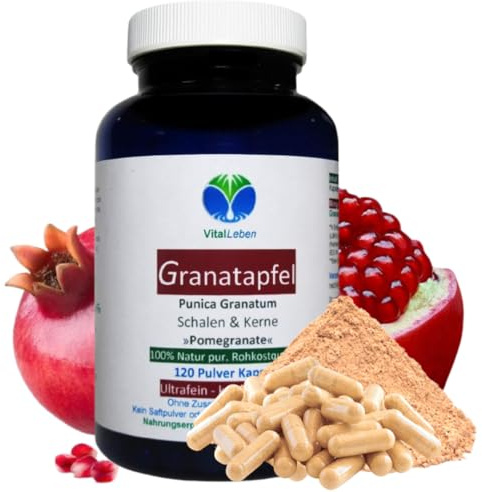 GRANATAPFEL 120 Kapseln 40% MEGA ANTIOXIDANTIEN. Natürliches MULTI-Vitamin-Mineral. KEIN EXTRAKT. KEIN SAFTPULVER. Nicht künstlich hochdosiert. 100% Natur pur. OHNE ZUSATZSTOFFE 27050-120