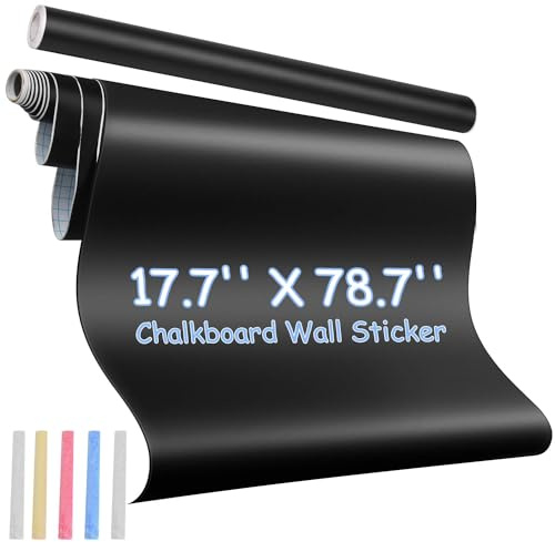 AZOI Chalkboard Wallpaper Peel and Stick, Blackboard Contact Paper, Self Adhesive Blackboard Wall Decals Removable Reusable Chalkboard Wallpaper for Kids, Home Office – 17.7”W x 84”L