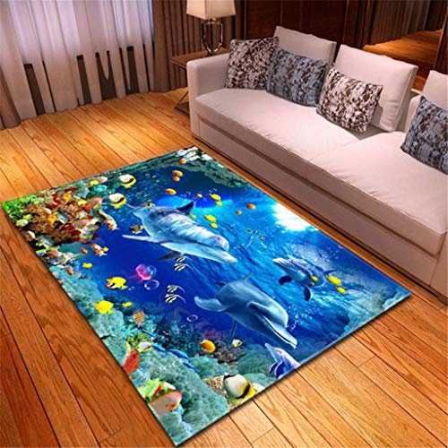 xuyuandass Bereich Teppich, 3D Modernschöner Meeresboden Fisch Delphin Druck Wohnzimmer Schlafzimmer Teppich 60X100Cm Haushalt,Kinderzimmer Teppich