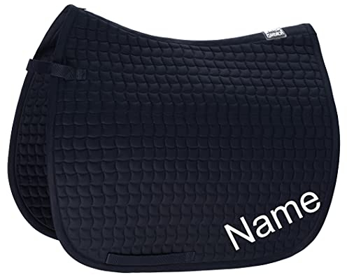 Eskadron Nightblue Cotton Pony Dressur-Schabracke mit individuellem Namen Bestickt, Schriftart:Jacobal (Schreibschrift verschnörkelt), Garnfarbe Maderia:pink 1815