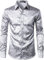 PARKLEES Chemise de luxe à manches longues en jacquard pour homme, coupe ajustée, en satin imitation soie, imprimé floral, chemises pour mariage, bal, Argenté., S