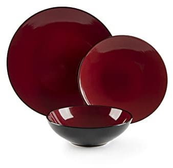 Excelsa Japan - Vajilla de 18 piezas, gres, rojo y negro