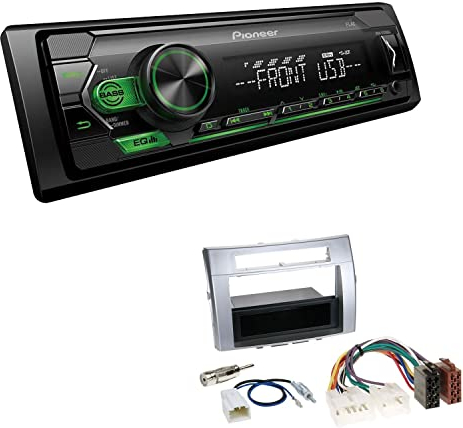 Pioneer MVH-S120UBG 1-DIN Autoradio mit grüner Beleuchtung und USB kompatibel mit Android-Smartphones inkl. Einbauset passend für Toyota Corolla Verso 2004-2009 Silber