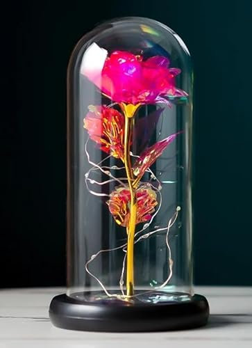 ONE SHOP Rosa la bella e la bestia Rosa led stabilizzata regalo Donna Mamma San Valentino cupola in vetro decorazioni Matrimonio Cresima Anniversario