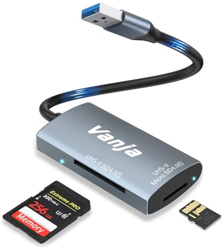 VANJA SD 4.0 Kartenleser, 312MB/s High-Speed UHS-II USB 3.0 SD/TF Card Reader SD Karten Adapter 2-Slot für SD/SDXC/SDHC/Micro SD/Micro SDXC/Micro SDHC/MMC/RS-MMC