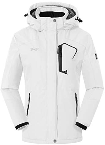 donhobo Damen Outdoorjacke Winddicht Wasserdicht Atmungsaktiv Funktionsjacke Verdickt Fleece-Futter Winterjacke Softshelljacken Wanderjacke (Reines Weiß, XL)
