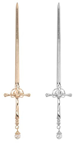 LALAFINA Unisex 2 Stück Metall Haarstäbchen Pins Picks Schwert Form Vintage Retro Alte Chinesische Japanische Haarnadeln Essstäbchen Clips Haarspangen für Dutt Chignon Dekorative Haarhalter Masse