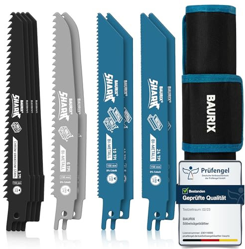 BAURIX® Säbelsägeblätter 10 Stück – Allrounder Set für Grobes Holz, Holz-Präzisionsschnitte & Metall – 6 bis 24 TPI – passend für Bosch, Makita u.a.
