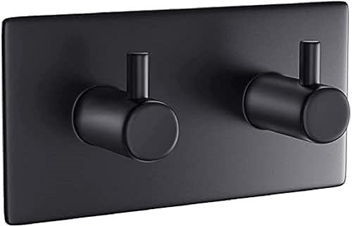 Double Black Towel Holder,Matt Finish,Coat,Robe,Self Adhesive,Sticky Hooks,Stainless Steel,Stick on,Back of Door Hook,Wall,Hanging,Bathroom,Tea Towels,3M