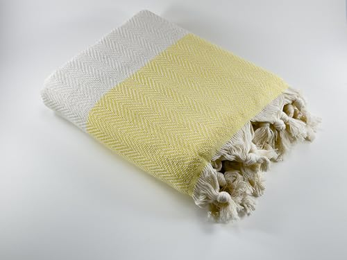 LUCIDUS Strandtuch – 100% Türkische Baumwolle, Schnell Trocknend & Sandfrei, 100x200 cm Saunatuch Hamamtuch Damen & Herren – Leicht & Ideal für Reise, Bad, Yoga, Camping (Zitronengelb)