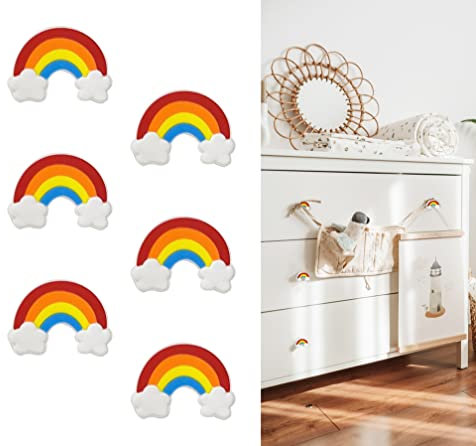CcHhyyt Cartoon Form Weiche Gummi Knöpfe für Kinder Mädchen Jungen Schrankgriff Schubladen Knöpfe für Kinderzimmer Schränke 6 Stück (Rote Regenbogen)