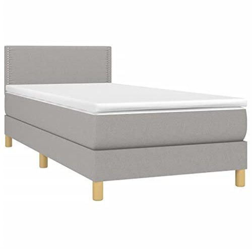 vidaXL Boxspringbett mit Matratze LED Bett Einzelbett Bettgestell Polsterbett Bettrahmen Lattenrost Hotelbett Schlafzimmerbett Hellgrau 100x200cm Stoff