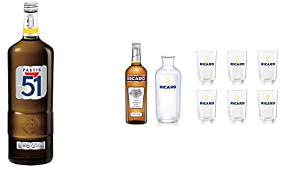 PASTIS 51-150cl 45% & RICARD Pastis de Marseille 70cl + 6 verres + Carafe