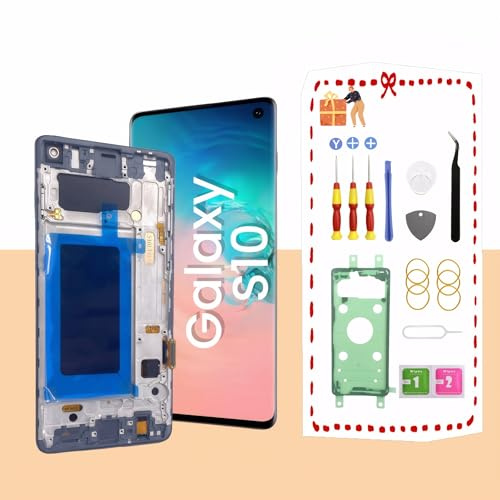 LNONLS Ersatz-LCD-Display für Samsung Galaxy S10, LCD-Touch-Digitizer mit Rahmen, 15,5 cm (6,1 Zoll), G973U G973FD, Schwarz (Fingerabdruckerkennung wird nicht unterstützt)