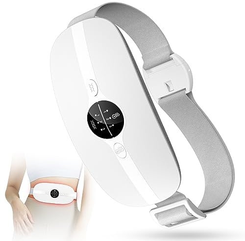 Coussin Chauffant Menstruel,Ceinture Chauffante Ventre Coussin de Massage Chauffant,3 Niveaux de Température 3 Modes de Massage pour Soulage les Douleurs Abdominales Menstruelles (Blanc)