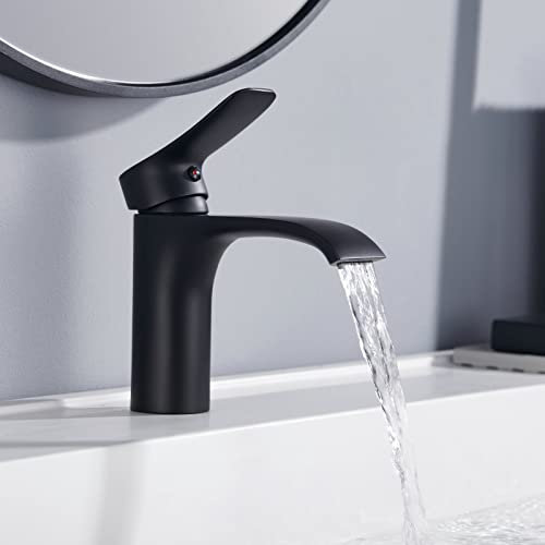 Wasserhahn Bad Schwarz Waschtischarmatur Schwarz - Wascharmatur Bad Schwarz aus Edelstahl - Mischbatterie Waschbecken Einhebel Waschtischarmatur Wasserfall