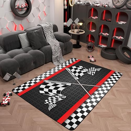 Spielmatte für Jungen, Rennwagen, Kinderspielzimmer-Teppich mit Gummi-Rückseite, Kinderspielteppich und Autoteppich, perfekte Kinderteppiche für Spielzimmer und Schlafzimmer, lustige Matte für Kinder,