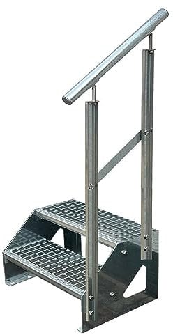 Kaminbau Mierzwa Premium Treppe Freistehend 2 Stufen Geländer Rechts (Breite 600 mm) (Höhe 38cm) Wetterfest Gitterroststufe Gartentreppe