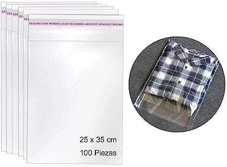 Lot de 100 sacs en cellophane transparent 25 x 35 cm avec fermeture auto-adhésive, sacs auto-adhésifs d'emballage pour bijoux, cadeaux et friandises, 25 x 35 cm