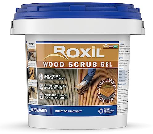 Roxil Wood Scrub Gel - Oxalic Acid-Based Wood Cleaner To Revive Weathered Outdoor Furniture and Decking, Restore Colour And Wood Grain (3L)