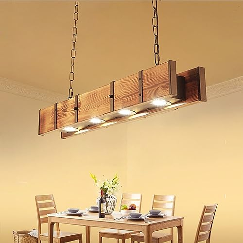 LED Hängeleuchte Retro Esszimmer Holz Hängelampe Esstischlamp Hoehenverstellbar Pendelleuchte Industrie Kronleuchter Wohnzimmer Scheinwerfer Café Bar Pendellampe Küche Büro Deckenleuchte 100CM