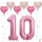 Rosa Luftballon 10, XXL Riesige Geburtstag Ballon 10, 40 - 101cm Ballon Zahl Deko Folienballon Zahlen 1 & 0, Geburtstagsdeko Jubiläum Party Deko, Fliegt mit Helium (Nummer 10)