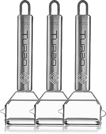 TURBO PRODUKTE 3 peladores de acero inoxidable para frutas y verduras – hacia adelante y hacia atrás con hoja colgante para zurdos y diestros – función 3 en 1