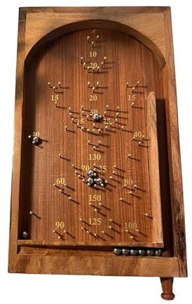Thorness Tisch-Pinkeltaschenspiel im klassischen Vintage-Stil, 34 cm x 20 cm, Federkolben, Messingstifte und Stahlkugeln, Shesham-Rosenholzbrett