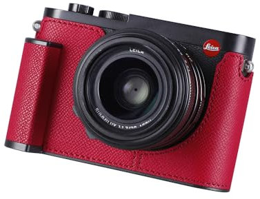 SIUTATDSH Kamera-Halbtasche für Leica Q2, Vintage-Metall, echtes Leder, Kamera-Schutzhüllen stilvoll, tragbar, stoßfest (rot)