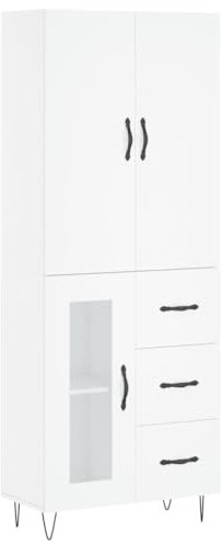 vidaXL Highboard, Sideboard mit viel Stauraum, Kommode Wohnzimmerschrank mit Türen Metallfüßen, Schrank Hochschrank Beistellschrank, Weiß Holzwerkstoff