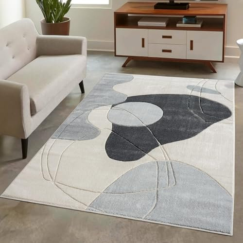 carpet city Teppich Kurzflor Grau - 140x200 cm - Moderne Wohnzimmer-Teppiche Abstraktes Muster mit 3D-Optik - Flachflor Bodenbelag Deko Schlafzimmer, Esszimmer