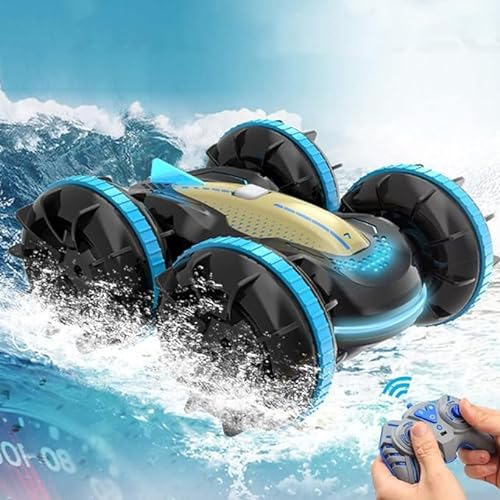 3T6B Amphibisches Ferngesteuertes Auto, 360° Flip Doppelseitig Stunt Fahrzeug, 4WD RC Auto & Crawler mit LED Licht, 2 Batterien, Outdoor Ferngesteuert Off-Road Pool Strand Spielzeug für Kinder