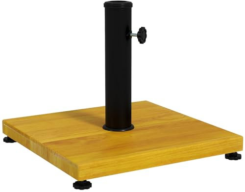 Outsunny Sonnenschirmständer 25 kg Sonnenschirmfuß mit verstellbaren Fußpads, Schirmständer mit Holzoptik für Mastdurchmesser Ø34/38/48 mm, Zement, Gelb 45 x 45 x 33,5 cm