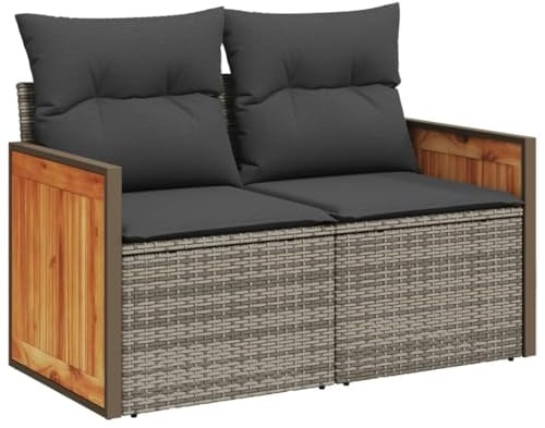 vidaXL Gartensofa 2-Sitzer mit Kissen Grau Poly Rattan